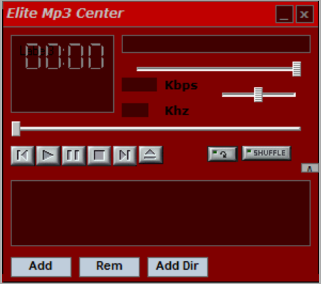 Elite MP3 player with transport controls, playlist and spectrum display