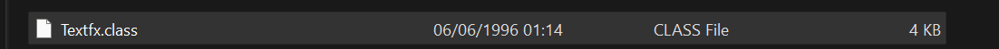 Filesystem metadata showing a suspicious 1996 date for Textfix.class