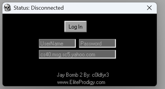 Y! Killer historical disconnected login interface branded Jay Bomb 2 by c0ldfyr3